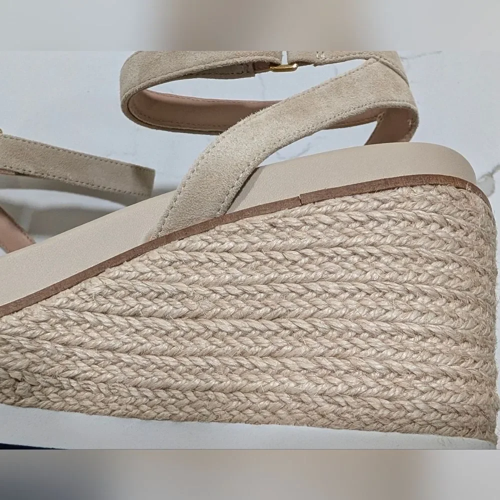 New Cole Haan Cloudfeel Espadrille Wedge Ankle Strap Sandals Neutral Leather 10